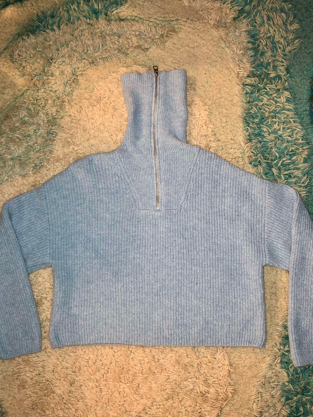 ZARA Blue Knit 1/2 Zip Mock Neck Pullover Sweater Juniors Size 13